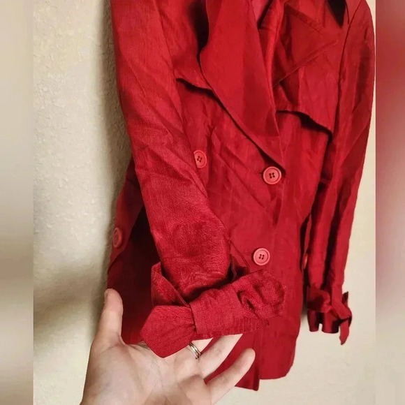 Classic Timeless LAFAYETTE 148 Red Silk Linen Blend Trench Coat/Jacket Size 10 - Picture 3 of 9